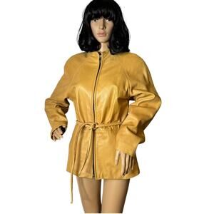 Vintage Martani Moda Yellow Retro collarless belted Coat size medium